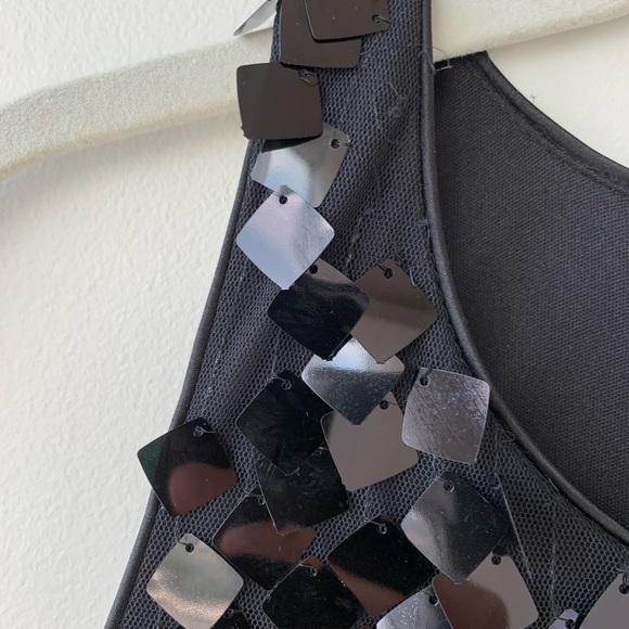 Black Lined Unique Geometric Sequin Cocktail Dress - Picture 4 of 4